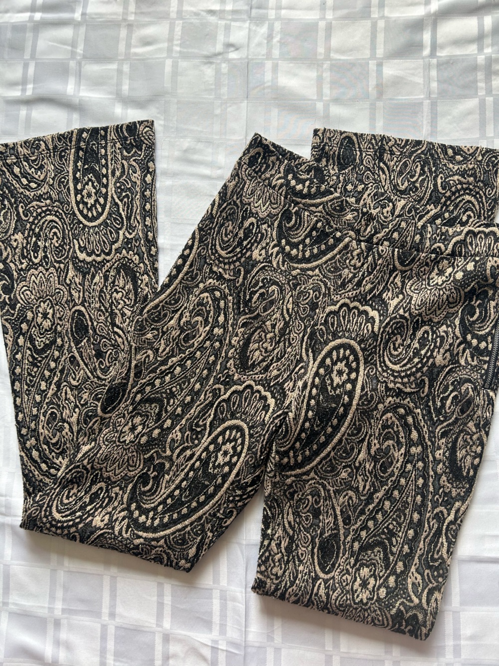 H&M Paisley Print Flare Pants in Black & Taupe